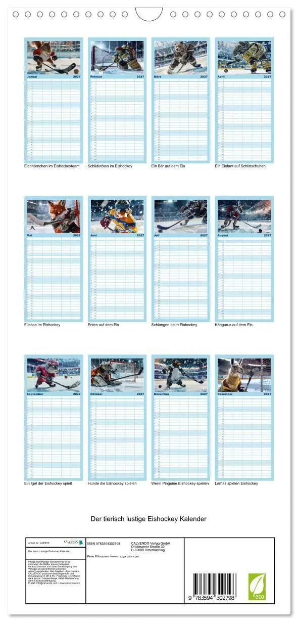 Bild: 9783594302798 | Familienplaner 2027 - Der tierisch lustige Eishockey Kalender mit 5...