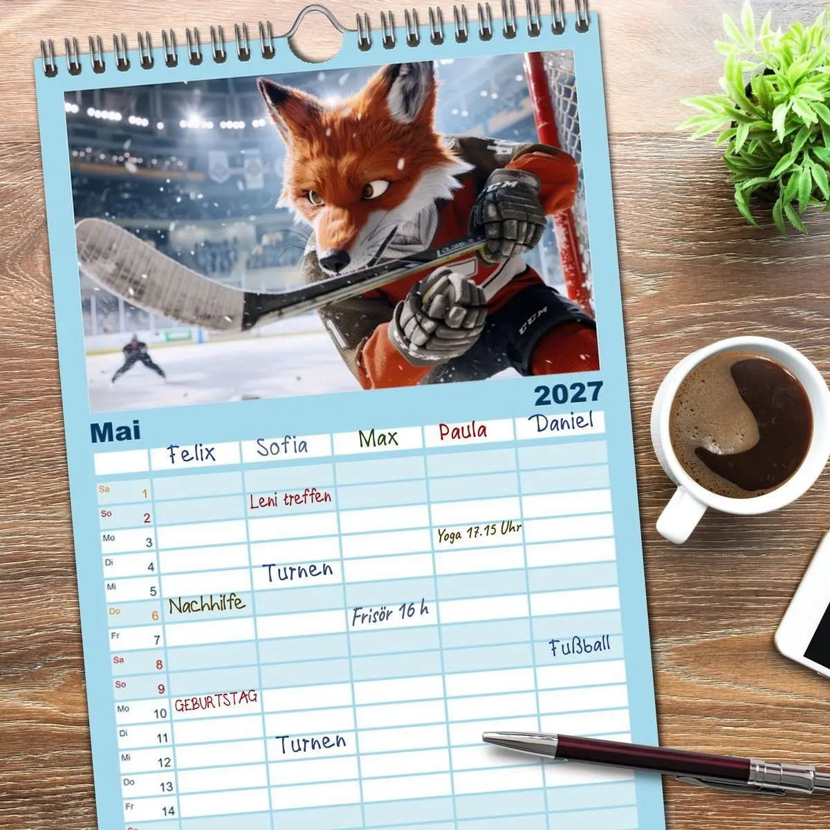 Bild: 9783594302798 | Familienplaner 2027 - Der tierisch lustige Eishockey Kalender mit 5...