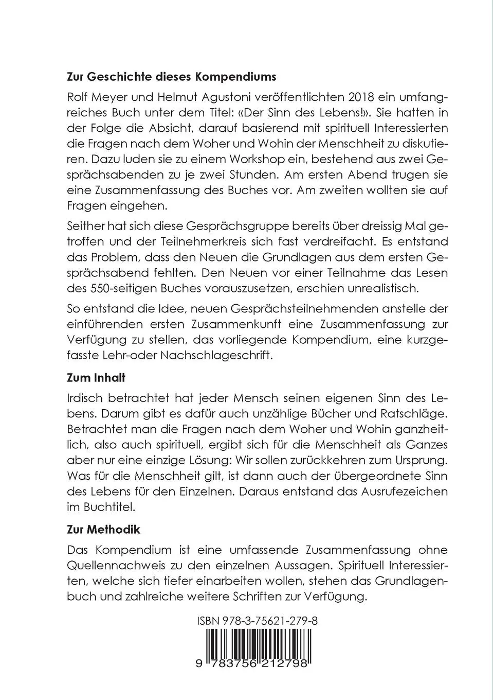 Rückseite: 9783756212798 | Der Sinn des Lebens | Helmut Agustoni | Taschenbuch | Paperback | 2022