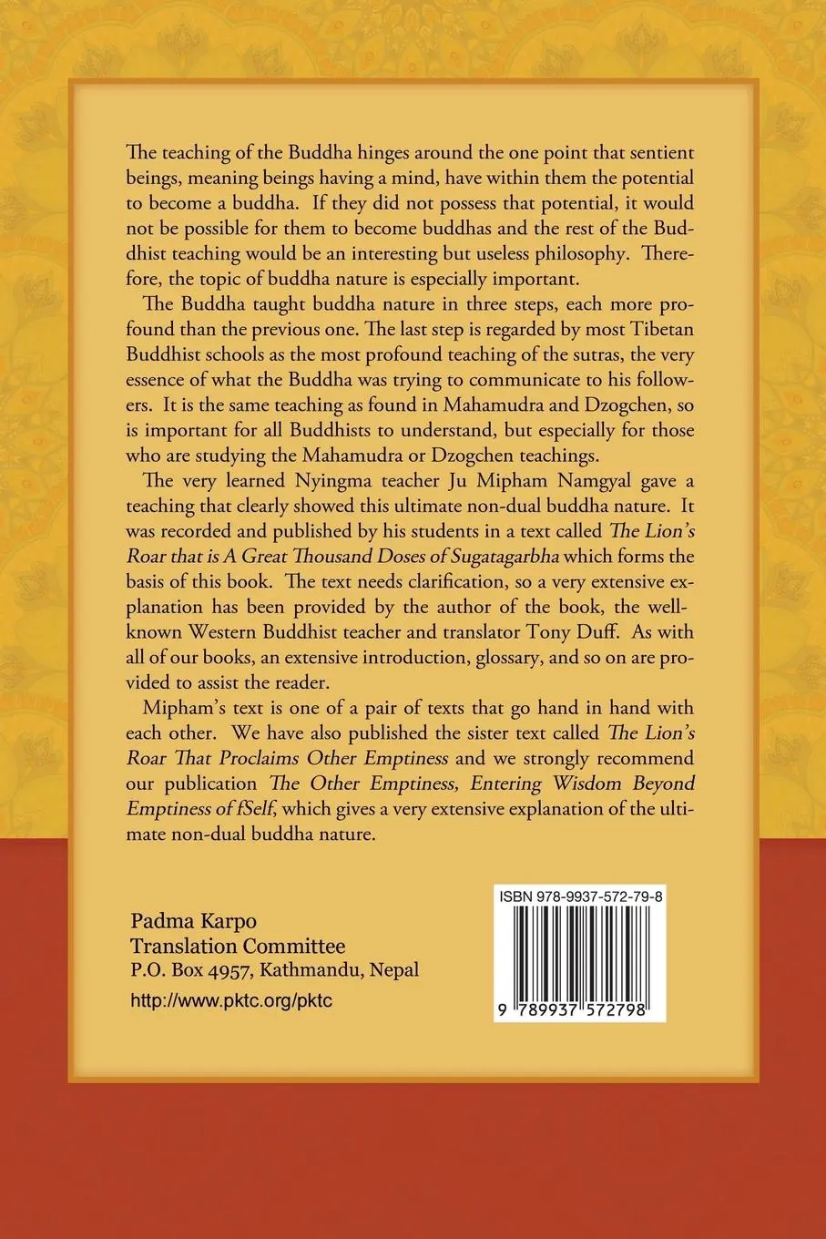 Rückseite: 9789937572798 | The Lion's Roar of the Ultimate Non-Dual Buddha Nature by Ju Mipham...
