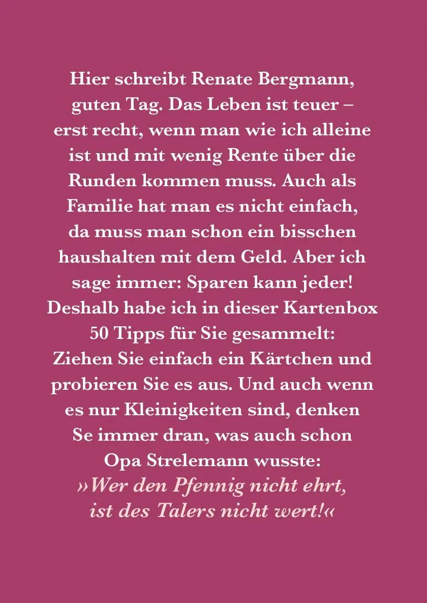 Rückseite: 9783845852898 | Sparen kann ja jeder! | 50 Ideenkärtchen von der Online-Omi | Bergmann