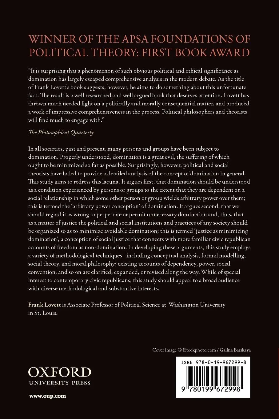Rückseite: 9780199672998 | A General Theory of Domination and Justice | Frank Lovett | Buch