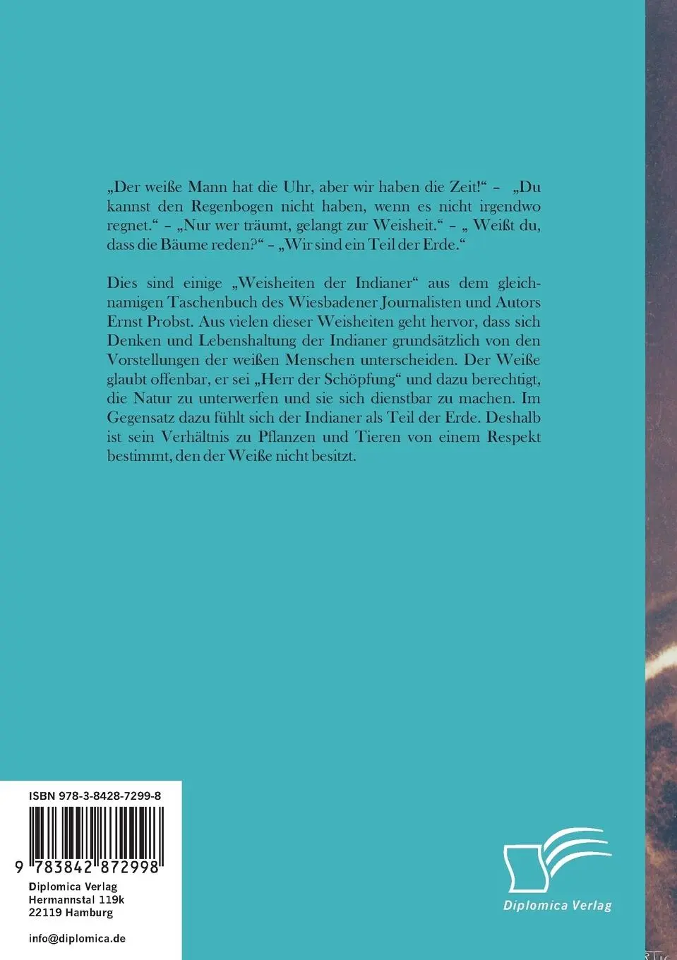 Rückseite: 9783842872998 | Weisheiten der Indianer | Ernst Probst | Taschenbuch | 116 S. | 2014