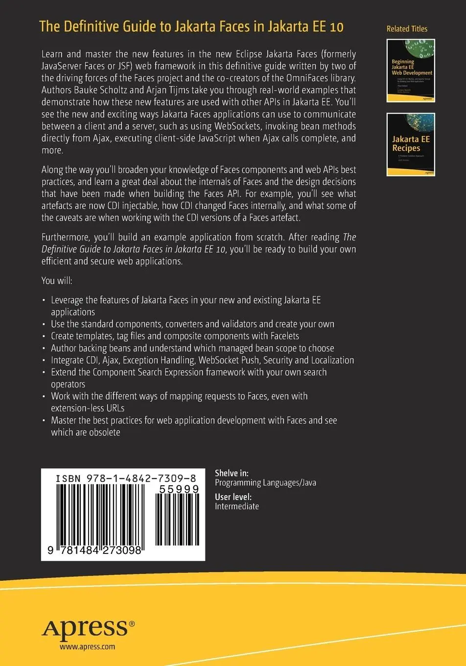 Rückseite: 9781484273098 | The Definitive Guide to Jakarta Faces in Jakarta EE 10 | Tijms (u. a.)