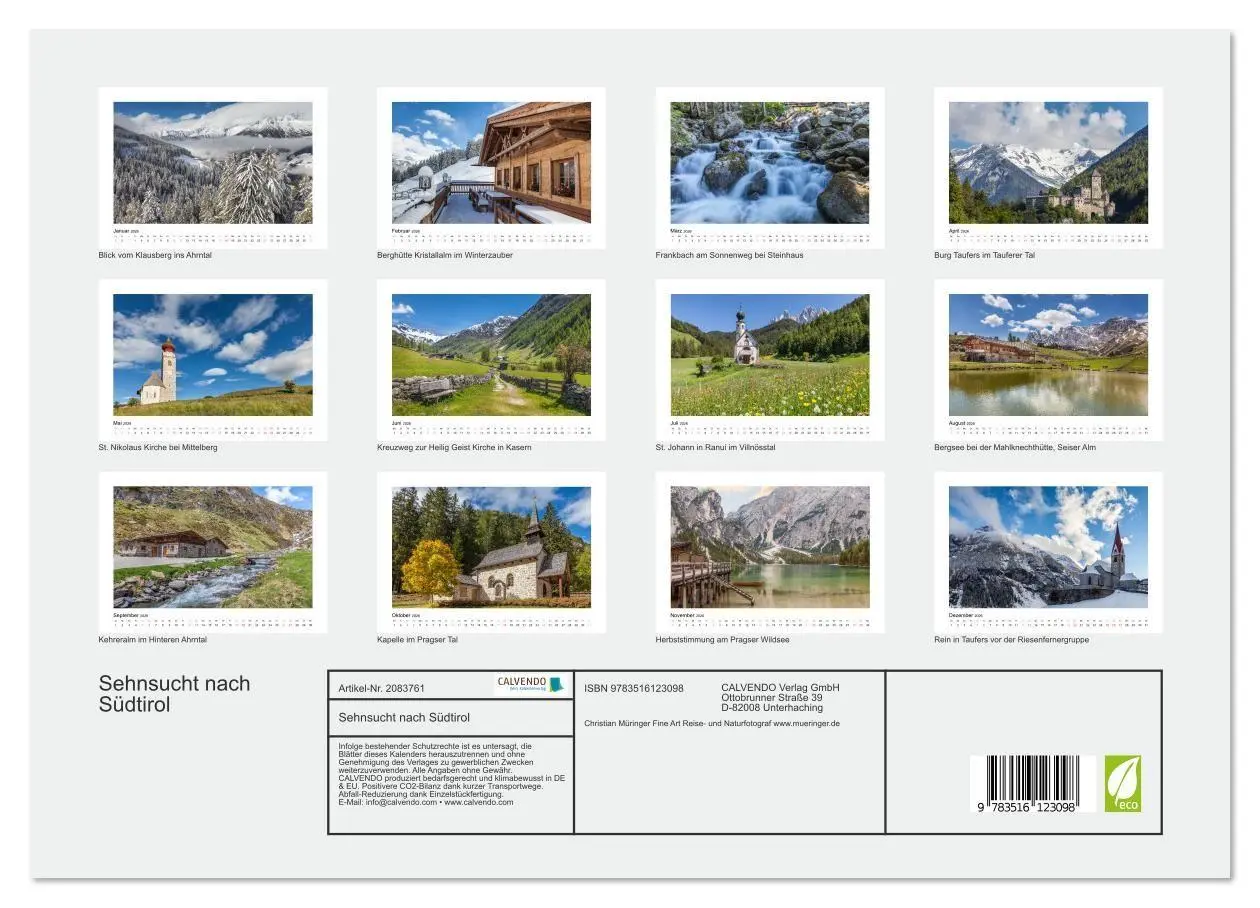 Bild: 9783516123098 | Sehnsucht nach Südtirol (Wandkalender 2026 DIN A3 quer), CALVENDO...