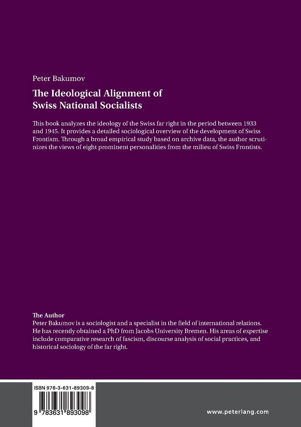 Rückseite: 9783631893098 | The Ideological Alignment of Swiss National Socialists | Peter Bakumov