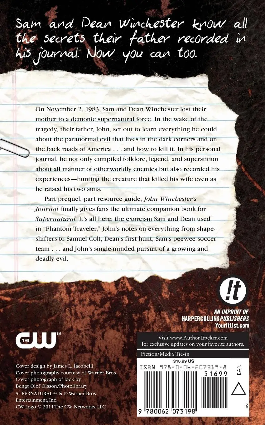 Rückseite: 9780062073198 | Supernatural | John Winchester's Journal | Alex Irvine | Taschenbuch