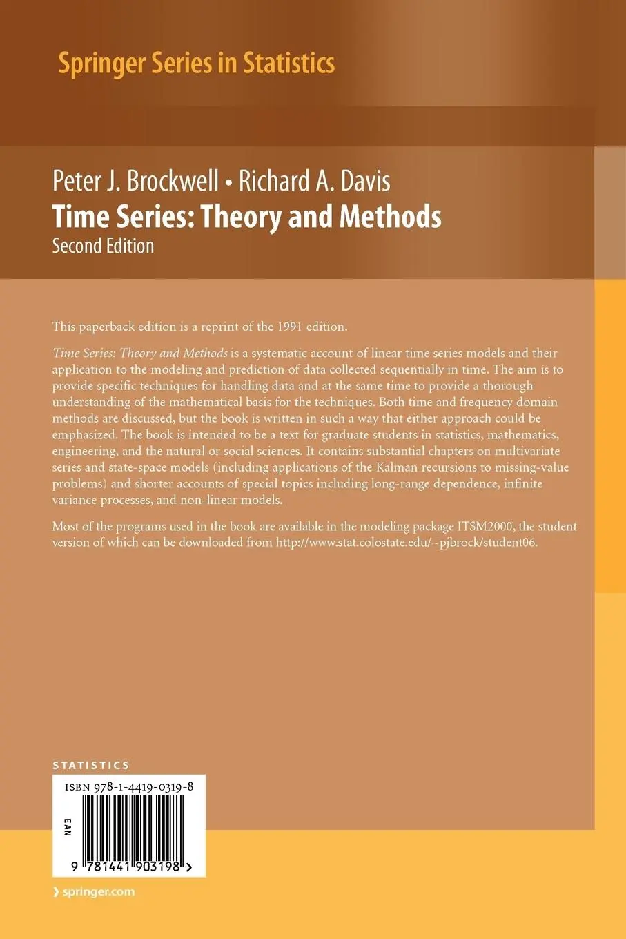 Rückseite: 9781441903198 | Time Series: Theory and Methods | Richard A. Davis (u. a.) | Buch