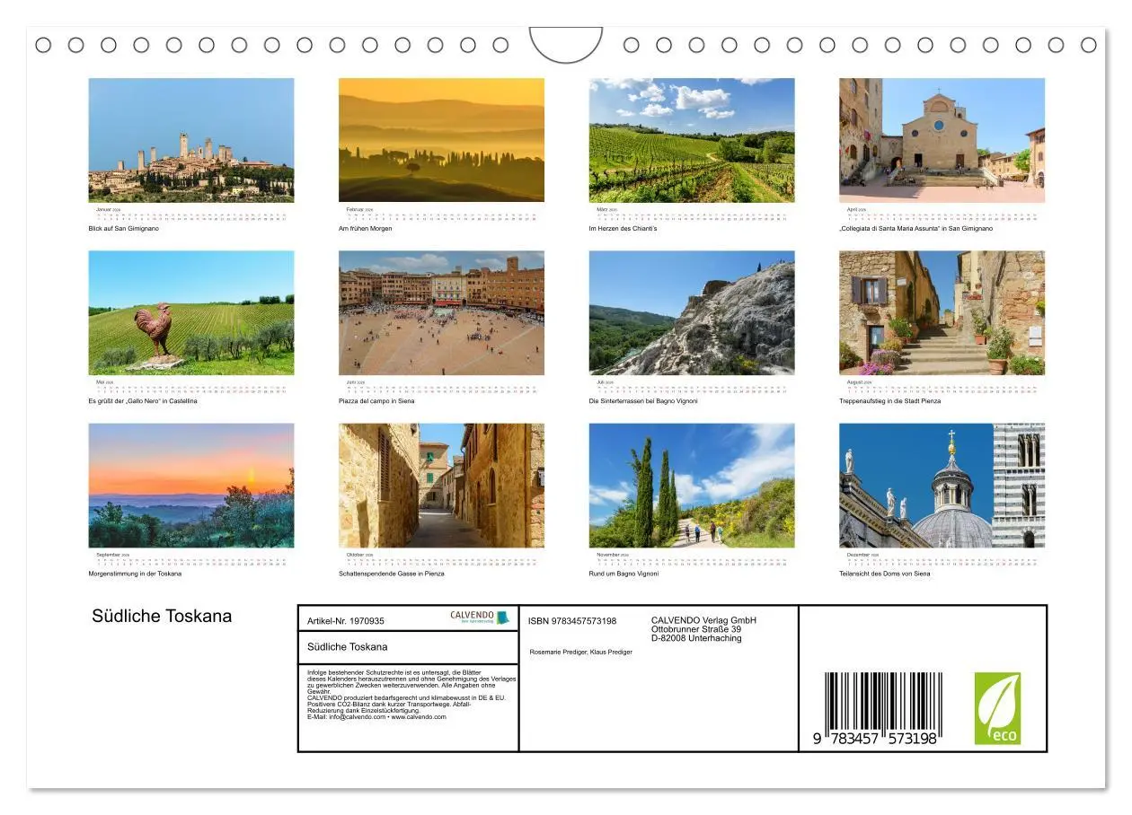 Bild: 9783457573198 | Südliche Toskana (Wandkalender 2026 DIN A4 quer), CALVENDO...