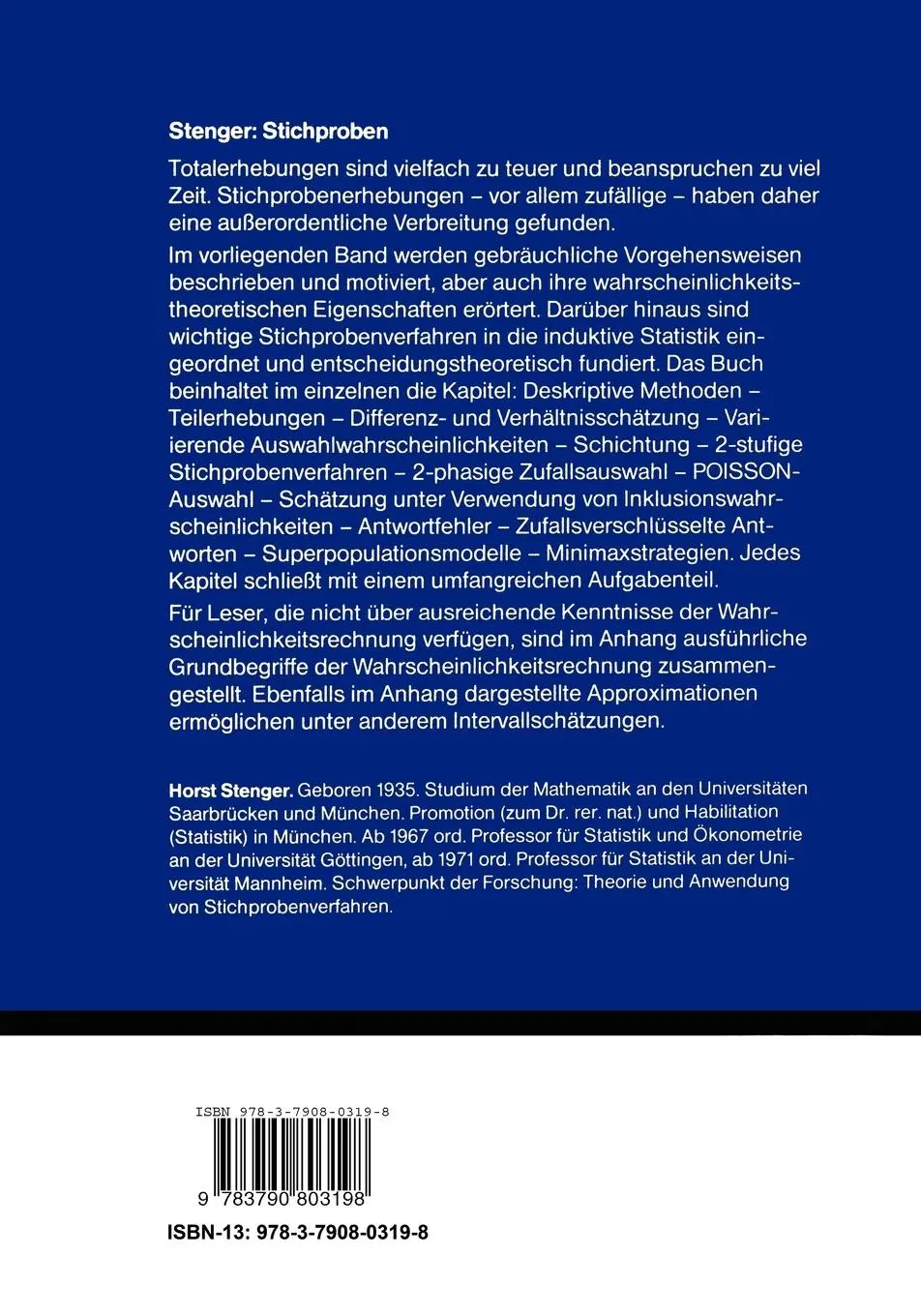 Rückseite: 9783790803198 | Stichproben | Horst Stenger | Taschenbuch | xiv | Deutsch | 1986