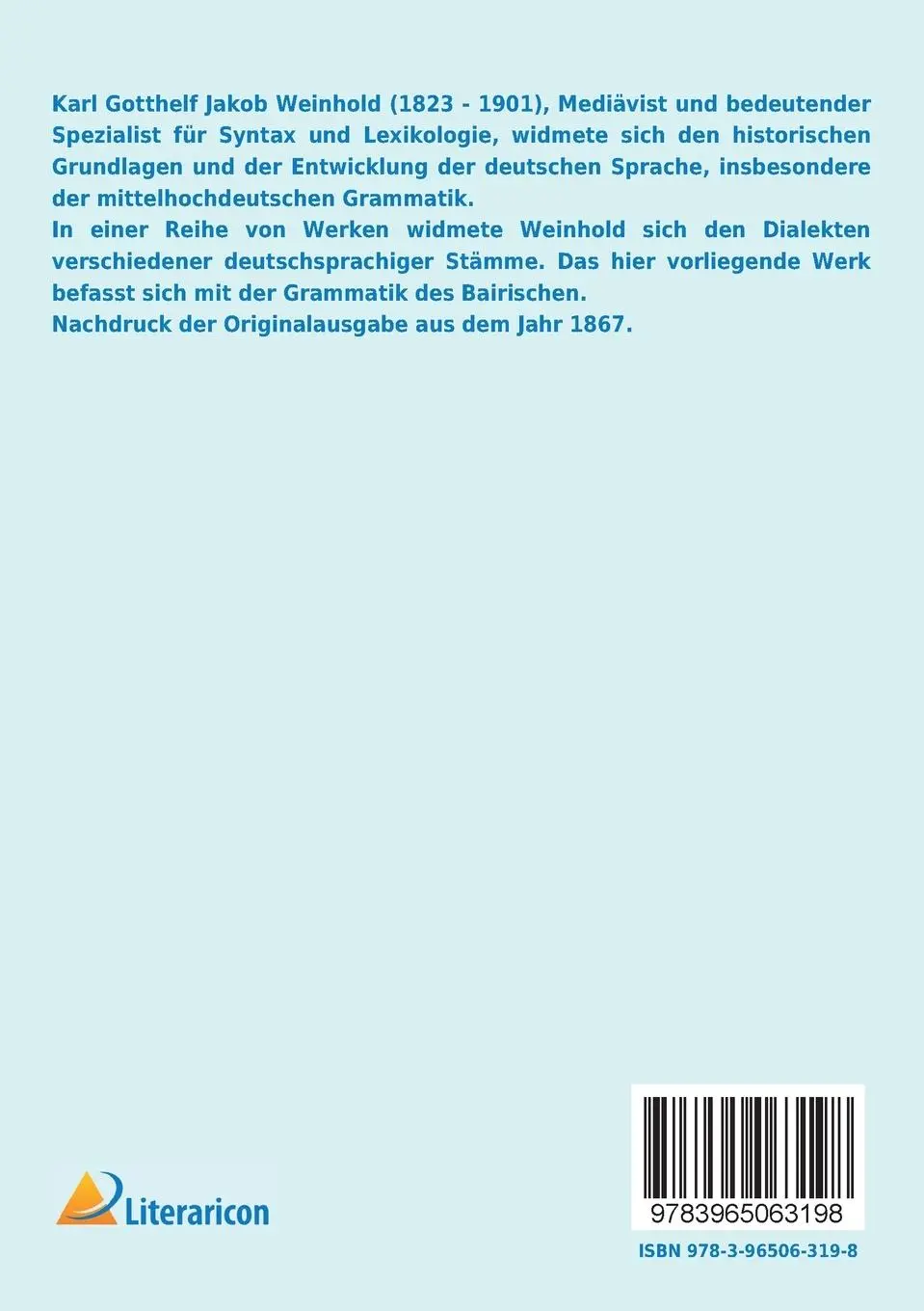 Rückseite: 9783965063198 | Bairische Grammatik | Karl Weinhold | Taschenbuch | 416 S. | Deutsch