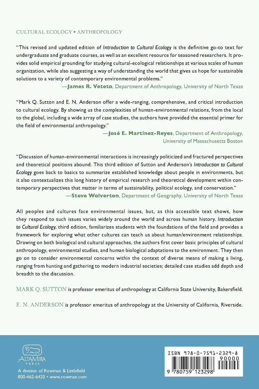 Rückseite: 9780759123298 | Introduction to Cultural Ecology | Mark Q. Sutton (u. a.) | Buch