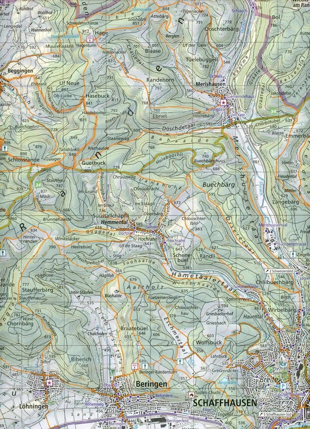 Bild: 9783302333298 | Swisstopo 1 : 33 333 Schaffhausen | Klettgau-Randen-Stein am Rhein