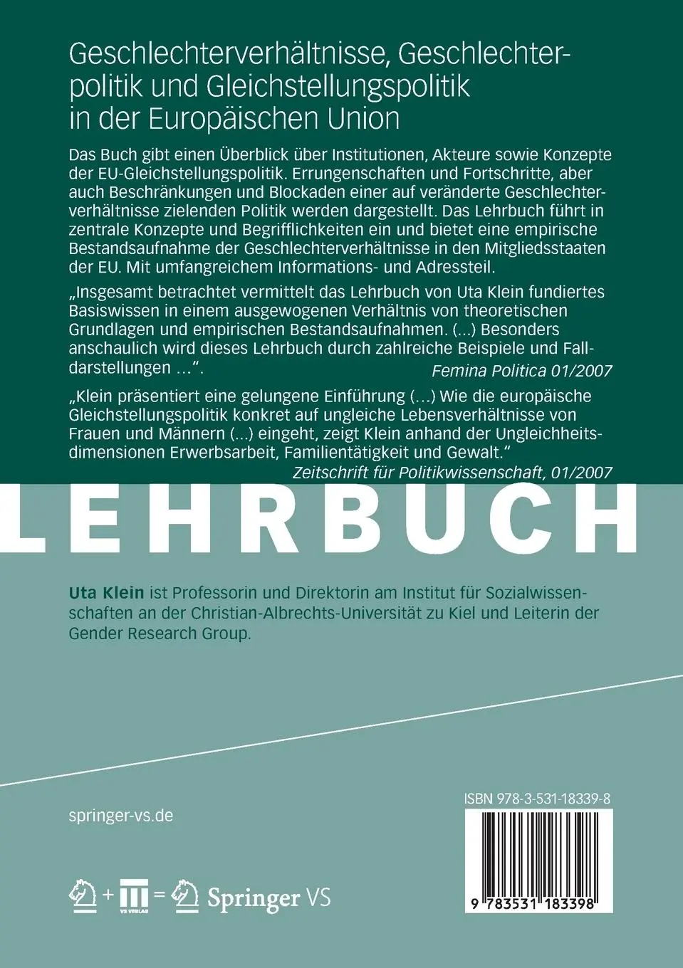 Rückseite: 9783531183398 | Geschlechterverhältnisse, Geschlechterpolitik und...