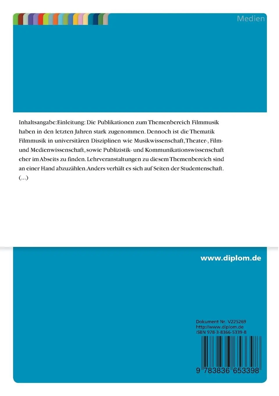 Rückseite: 9783836653398 | Filmmusik in Geschichte, Theorie und Analyse | Herbert Bahl | Buch