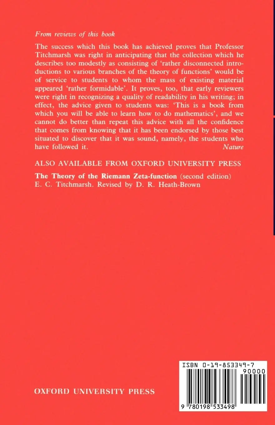 Rückseite: 9780198533498 | The Theory of Functions | E. C. Titchmarsh (u. a.) | Taschenbuch