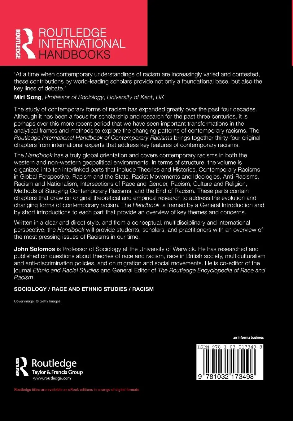 Rückseite: 9781032173498 | Routledge International Handbook of Contemporary Racisms | Solomos