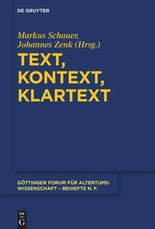 Cover: 9783110563498 | Text, Kontext, Klartext | Johannes Zenk (u. a.) | Buch | VII | Deutsch