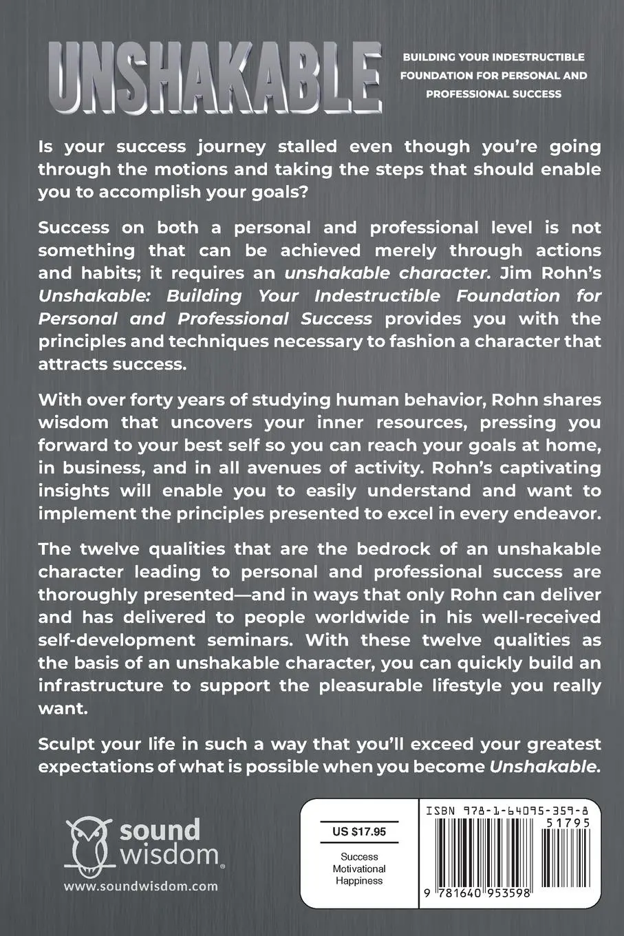 Rückseite: 9781640953598 | Unshakable | Jim Rohn | Taschenbuch | Englisch | 2023 | Sound Wisdom