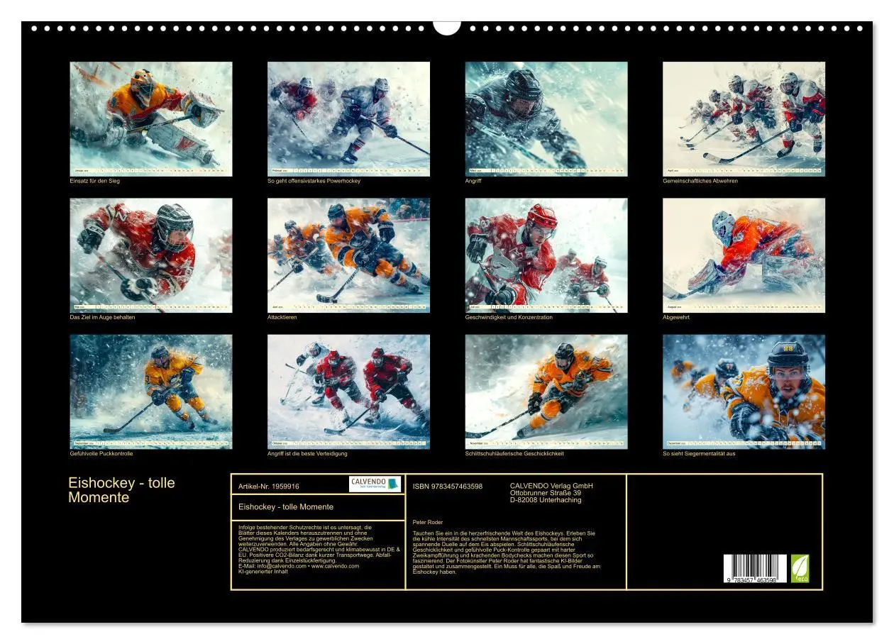 Bild: 9783457463598 | Eishockey - tolle Momente (Wandkalender 2026 DIN A2 quer), CALVENDO...