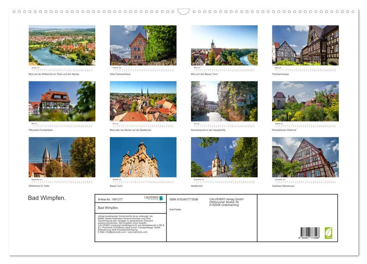 Bild: 9783457773598 | Bad Wimpfen. (Wandkalender 2026 DIN A2 quer), CALVENDO Monatskalender