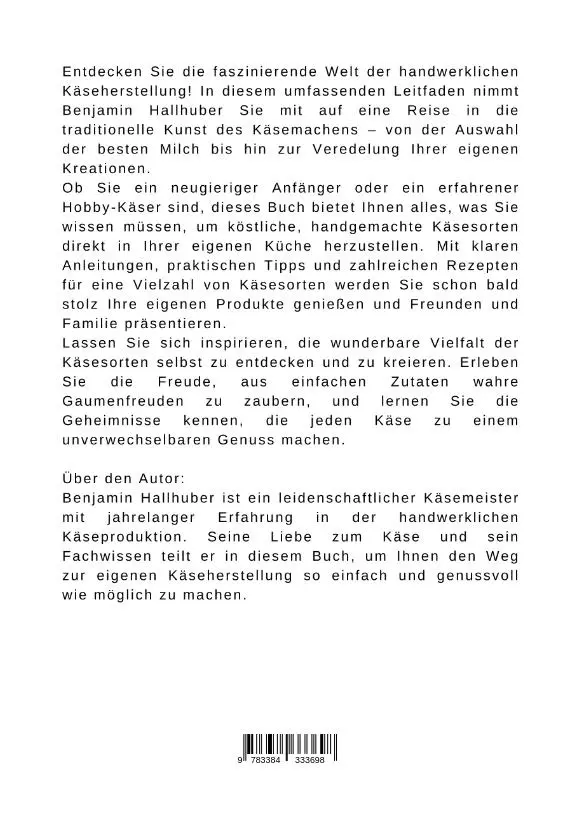 Rückseite: 9783384333698 | Käse selber machen | Käse selber machen | Benjamin Hallhuber | Buch