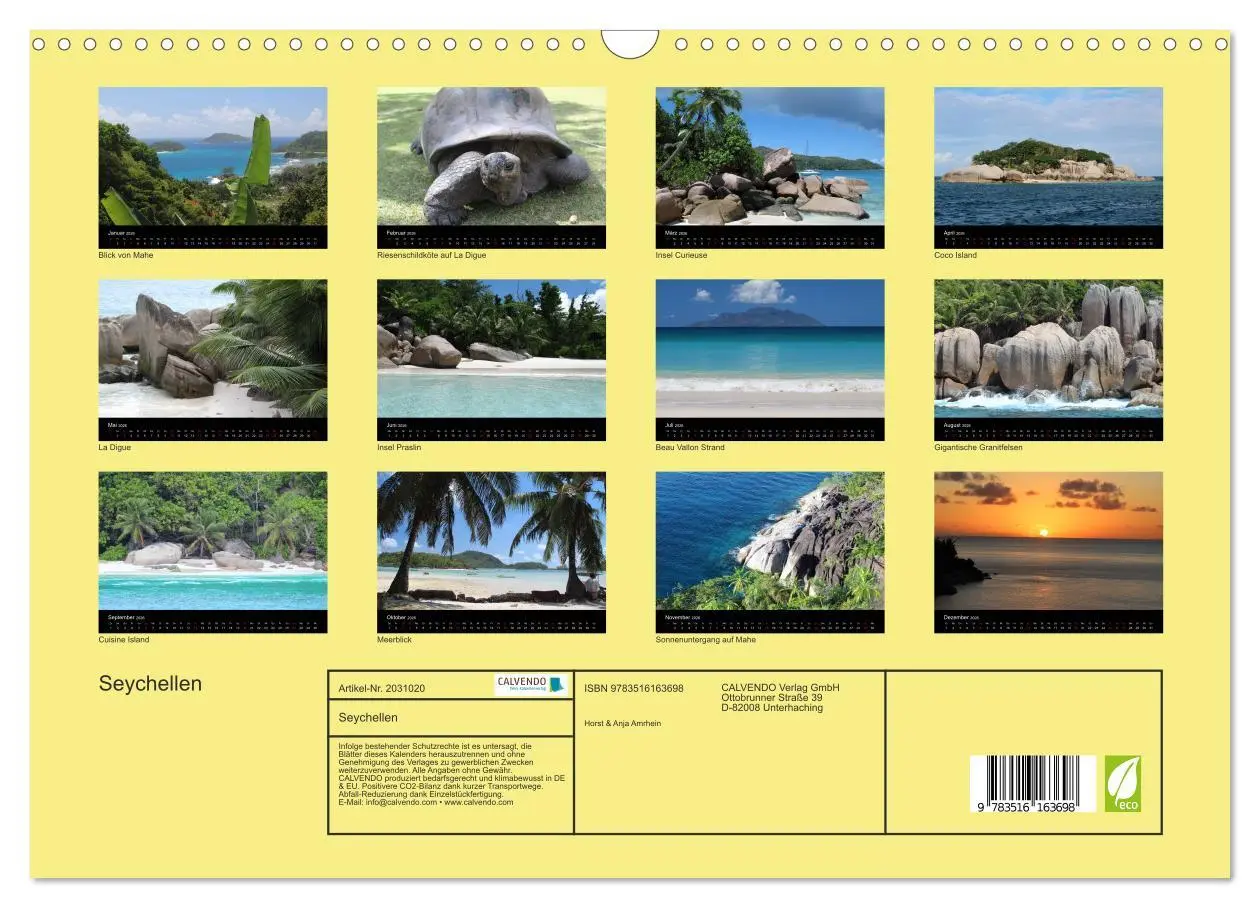 Bild: 9783516163698 | Seychellen (Wandkalender 2026 DIN A3 quer), CALVENDO Monatskalender