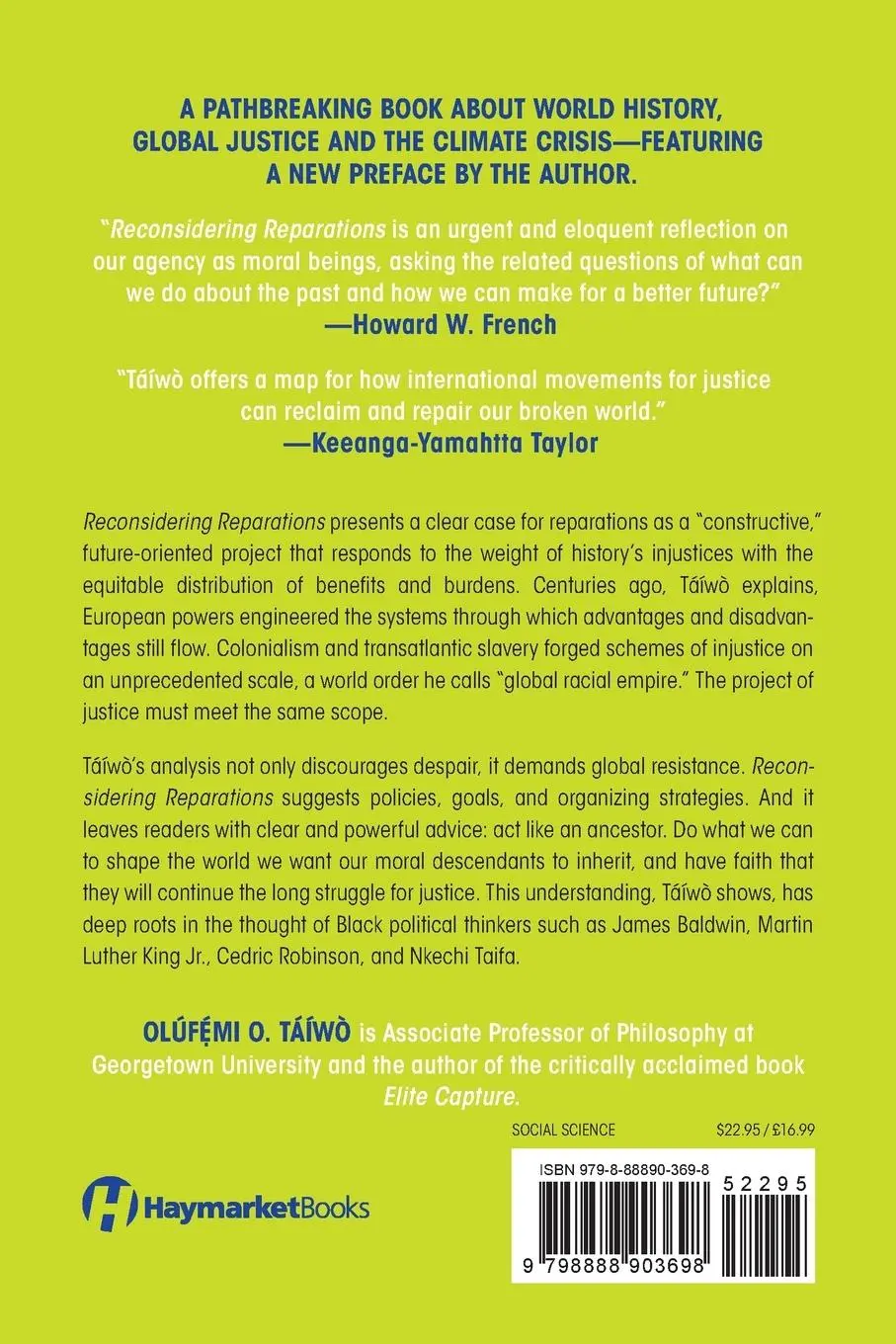 Rückseite: 9798888903698 | Reconsidering Reparations | Olfmi O. Tw | Taschenbuch | 286 S. | 2025