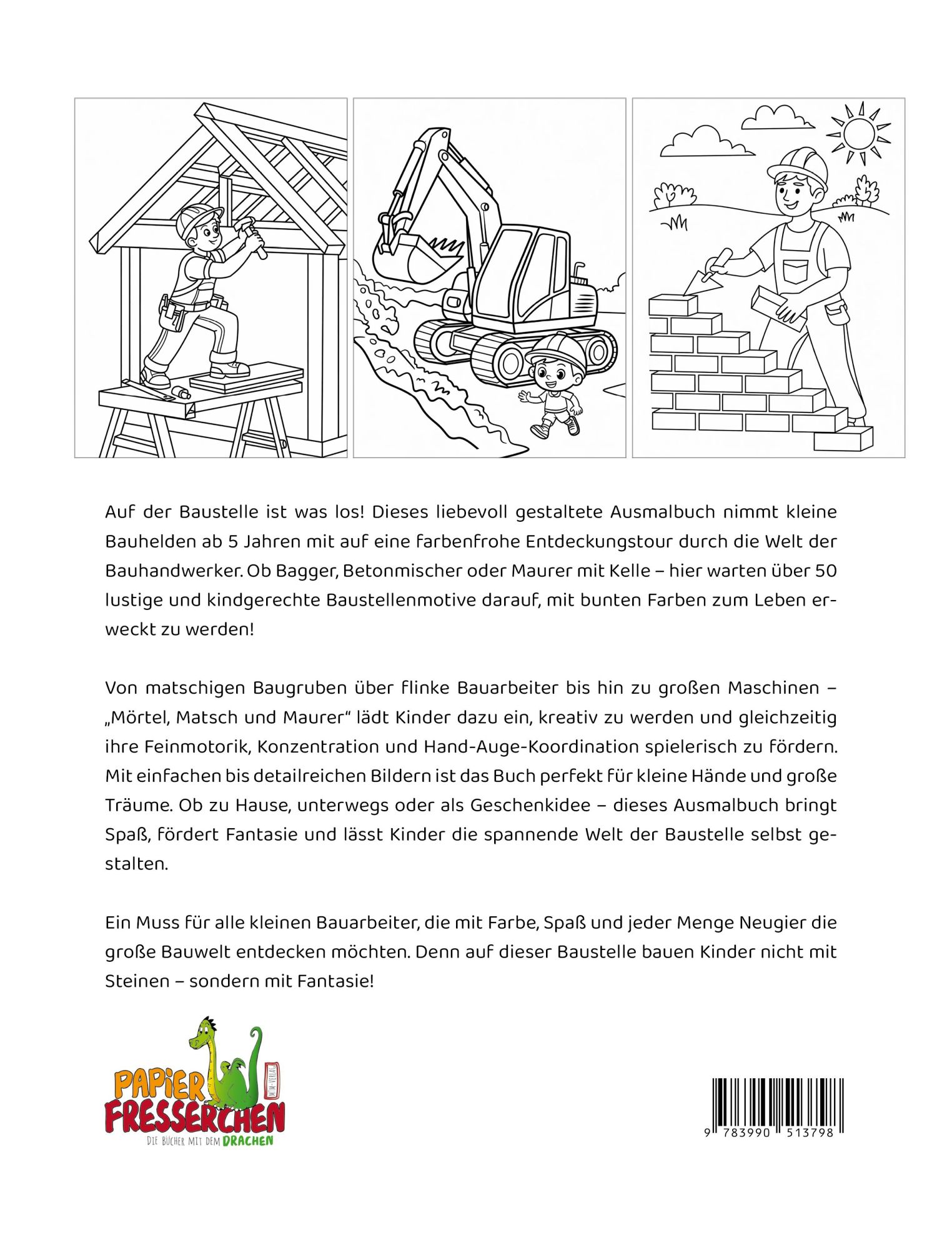 Rückseite: 9783990513798 | Mörtel, Matsch und Maurer - Ausmalbuch für kleine Bauarbeiter | Buch