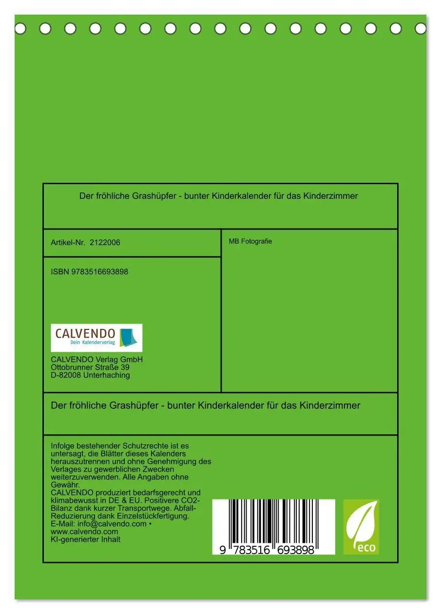 Bild: 9783516693898 | Der fröhliche Grashüpfer - bunter Kinderkalender für das...