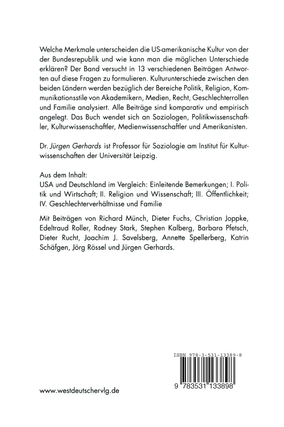 Rückseite: 9783531133898 | Die Vermessung kultureller Unterschiede | Jürgen Gerhards | Buch