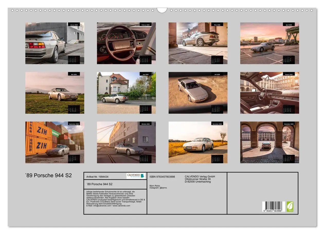 Bild: 9783457803998 | ´89 Porsche 944 S2 (Wandkalender 2026 DIN A2 quer), CALVENDO...