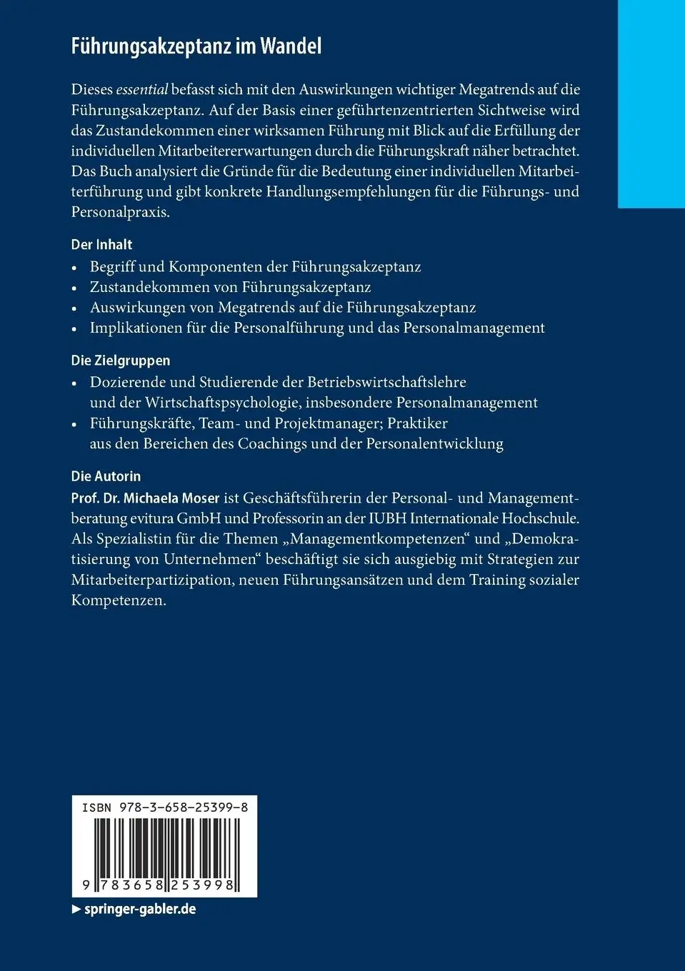 Rückseite: 9783658253998 | Führungsakzeptanz im Wandel | Michaela Moser | Taschenbuch | xiv