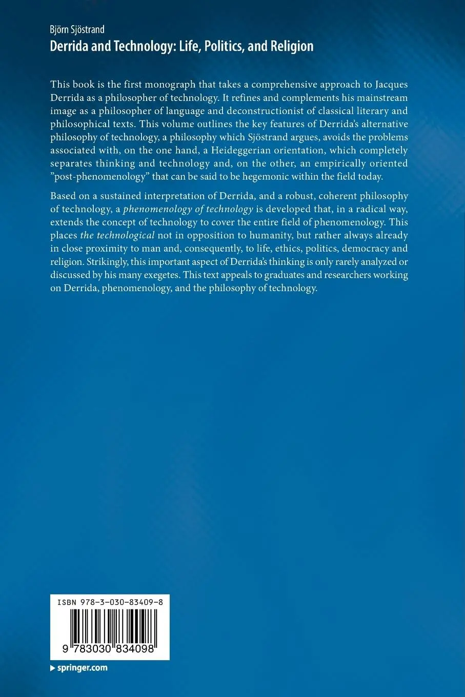 Rückseite: 9783030834098 | Derrida and Technology: Life, Politics, and Religion | Björn Sjöstrand