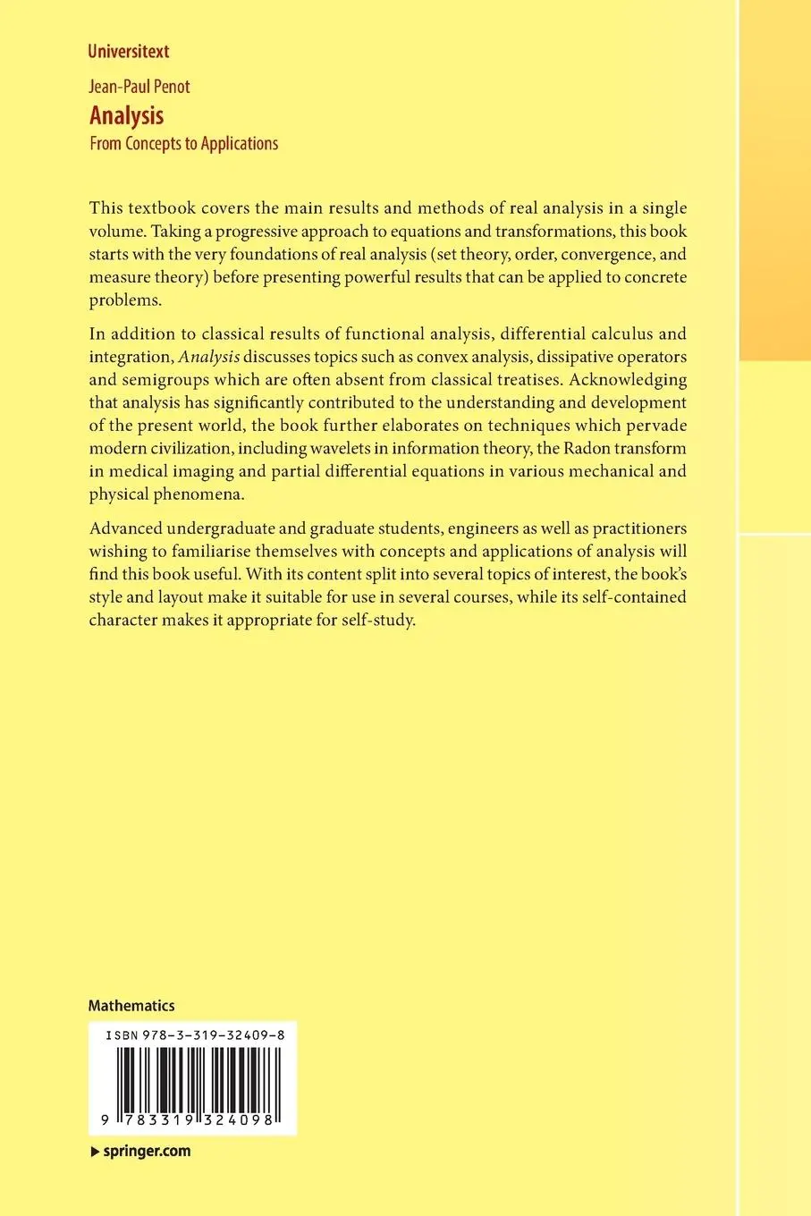 Rückseite: 9783319324098 | Analysis | From Concepts to Applications | Jean-Paul Penot | Buch