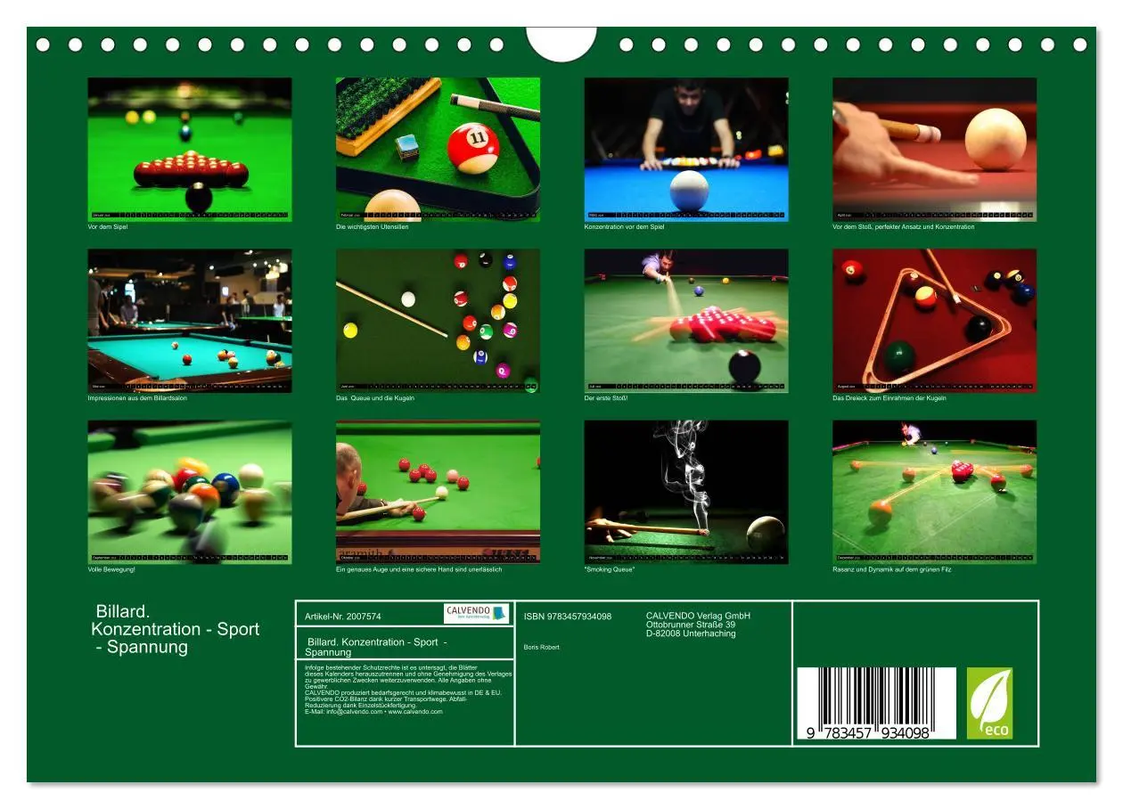 Bild: 9783457934098 | Billard. Konzentration - Sport - Spannung (Wandkalender 2026 DIN A4...