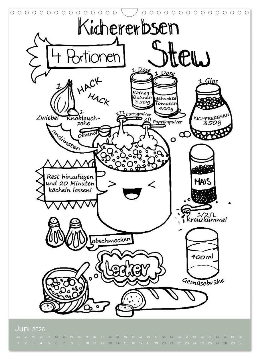 Bild: 9783516404098 | KOCH MAL KALENDER - Lustige Rezepte zum Ausmalen (Wandkalender 2026...