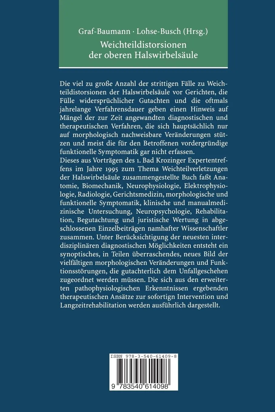 Rückseite: 9783540614098 | Weichteildistorsionen der oberen Halswirbelsäule | Lohse-Busch (u. a.)