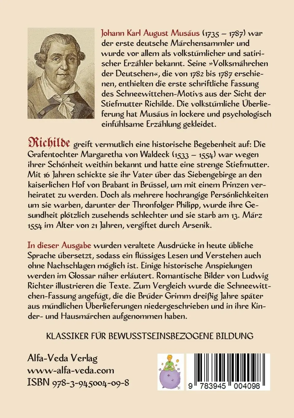 Rückseite: 9783945004098 | Richilde | Johann Karl August Musäus | Taschenbuch | 76 S. | Deutsch