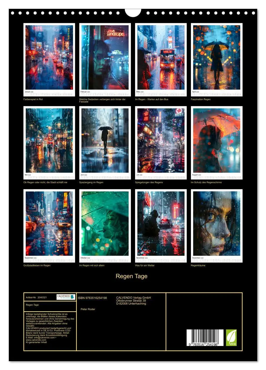 Bild: 9783516254198 | Regen Tage (Wandkalender 2026 DIN A3 hoch), CALVENDO Monatskalender