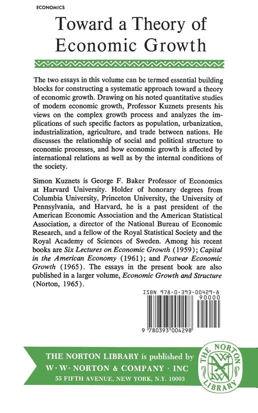 Rückseite: 9780393004298 | Toward a Theory of Economic Growth | Simon Kuznets | Taschenbuch