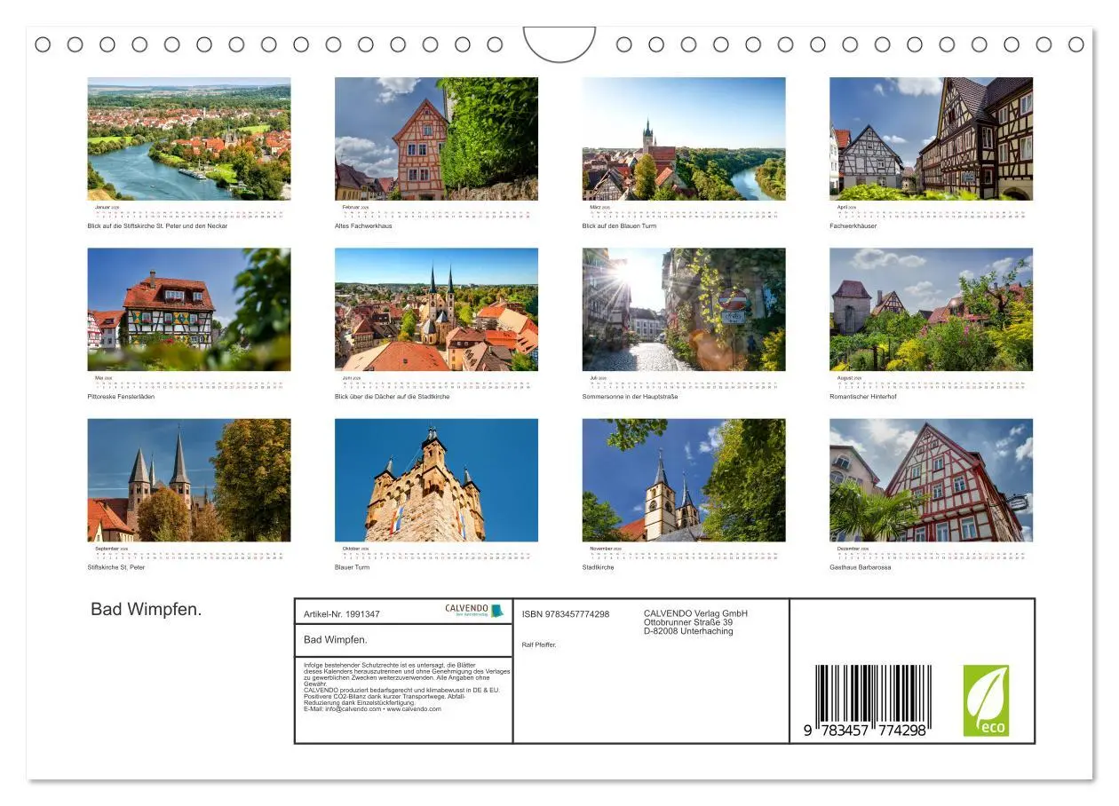 Bild: 9783457774298 | Bad Wimpfen. (Wandkalender 2026 DIN A4 quer), CALVENDO Monatskalender