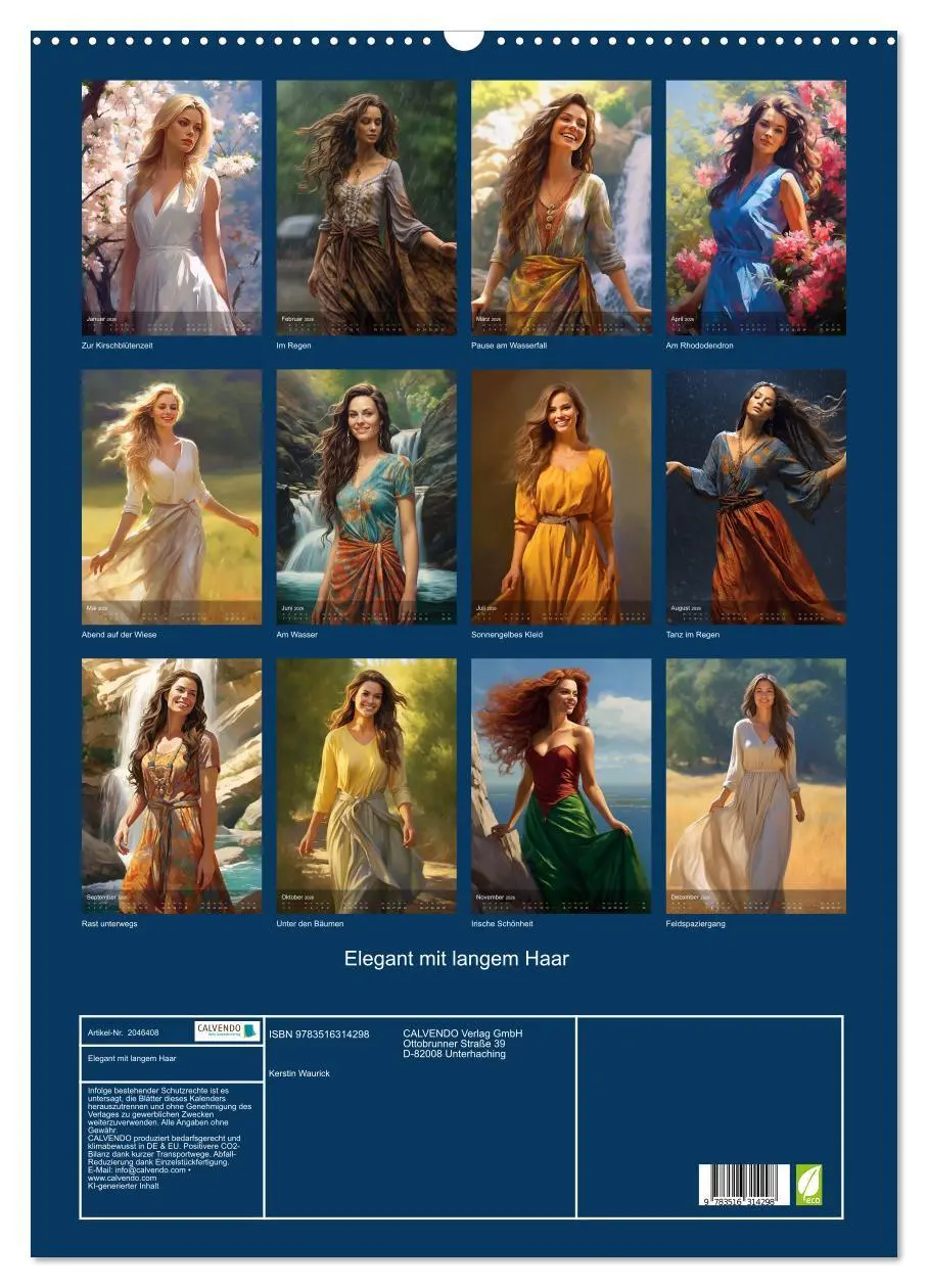 Bild: 9783516314298 | Elegant mit langem Haar (Wandkalender 2026 DIN A2 hoch), CALVENDO...