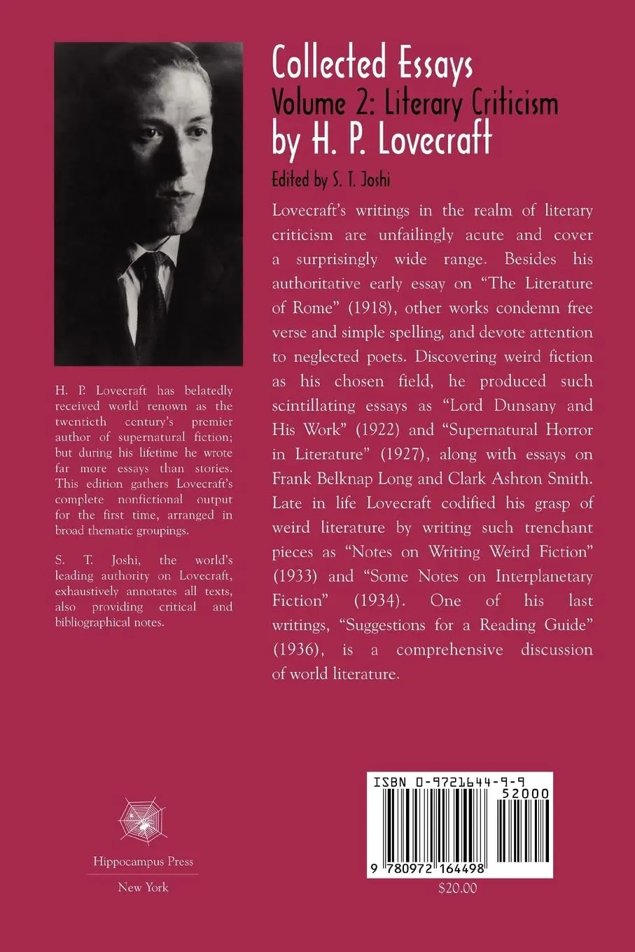 Rückseite: 9780972164498 | Collected Essays 2 | Literary Criticism | H. P. Lovecraft | Buch