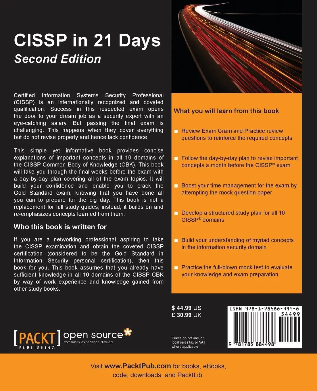 Rückseite: 9781785884498 | CISSP in 21 Days, Second Edition | M. L Srinivasan | Taschenbuch