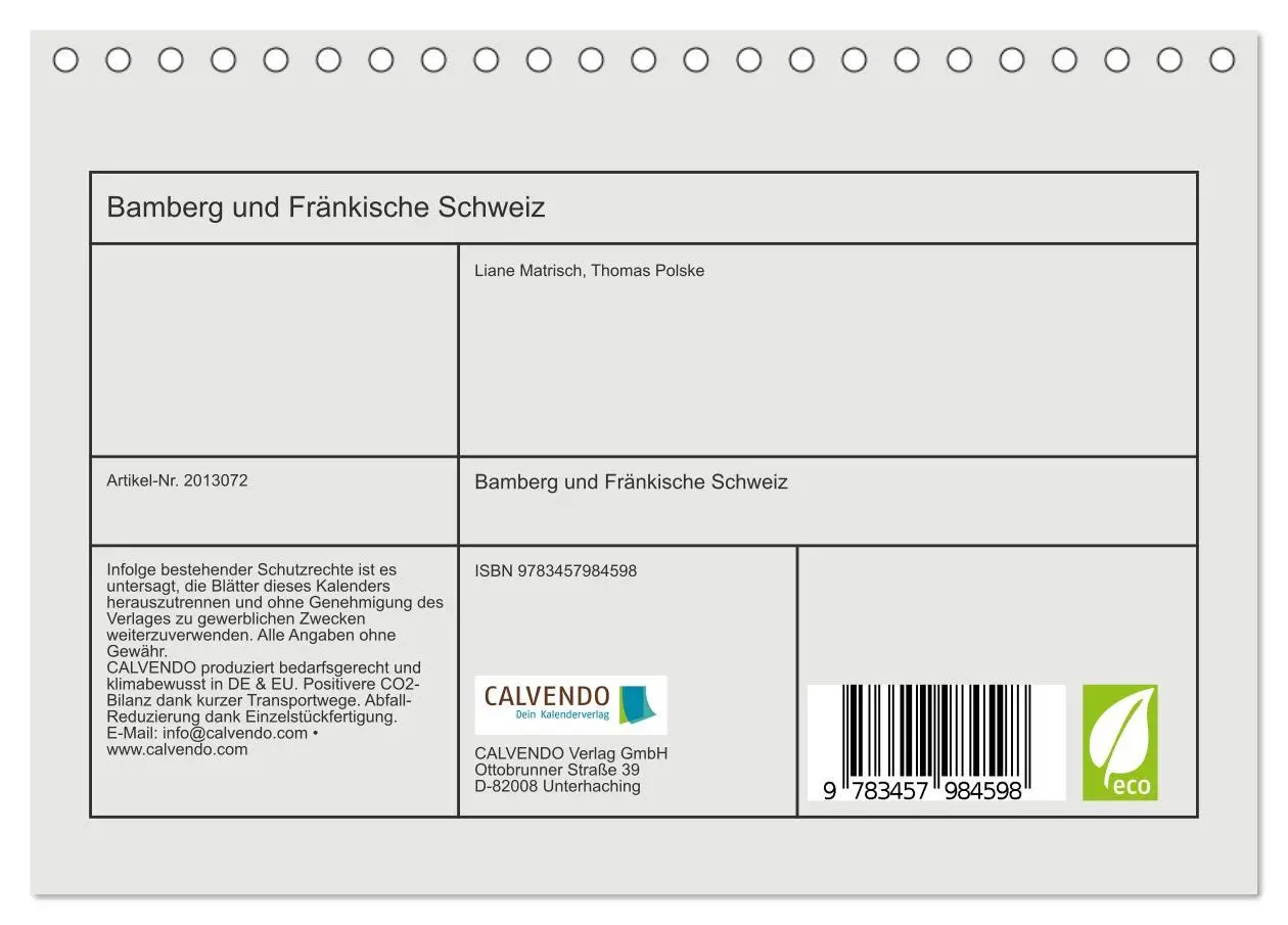 Bild: 9783457984598 | Bamberg und Fränkische Schweiz (Tischkalender 2026 DIN A5 quer),...