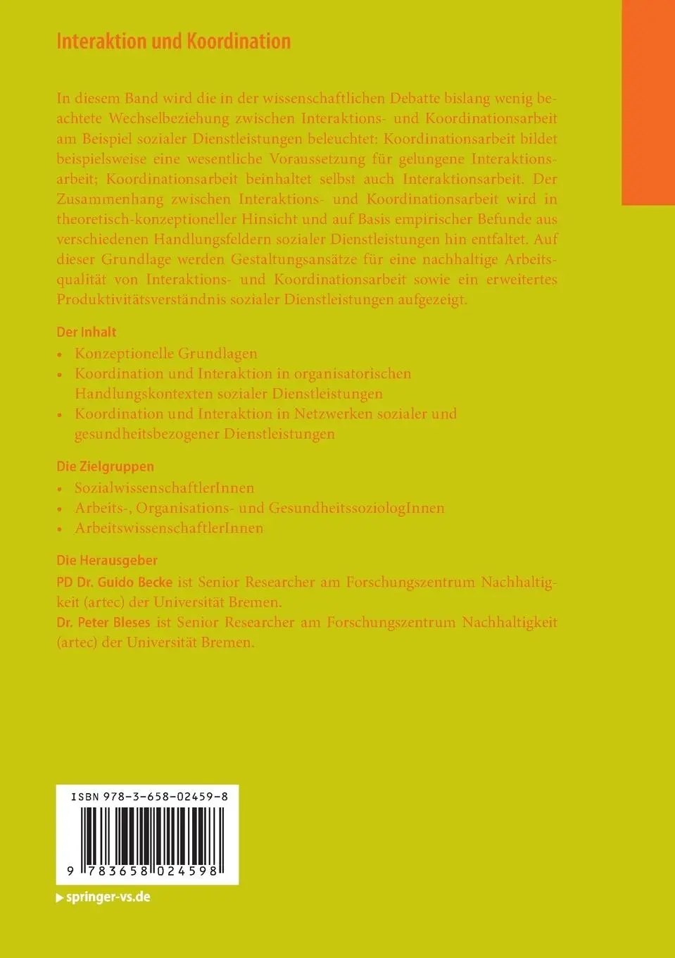 Rückseite: 9783658024598 | Interaktion und Koordination | Das Feld sozialer Dienstleistungen