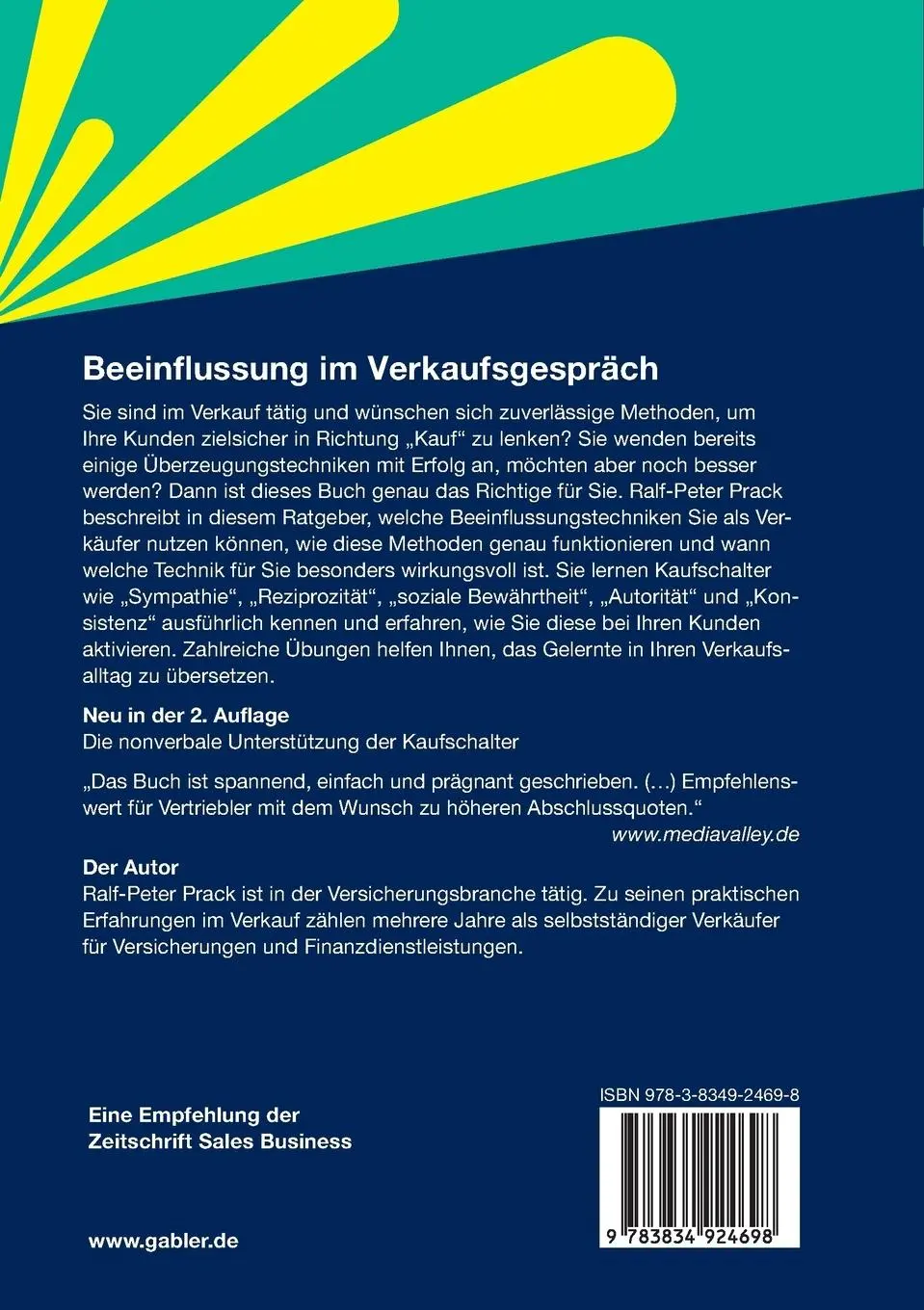 Rückseite: 9783834924698 | Beeinflussung im Verkaufsgespräch | Ralf-Peter Prack | Taschenbuch