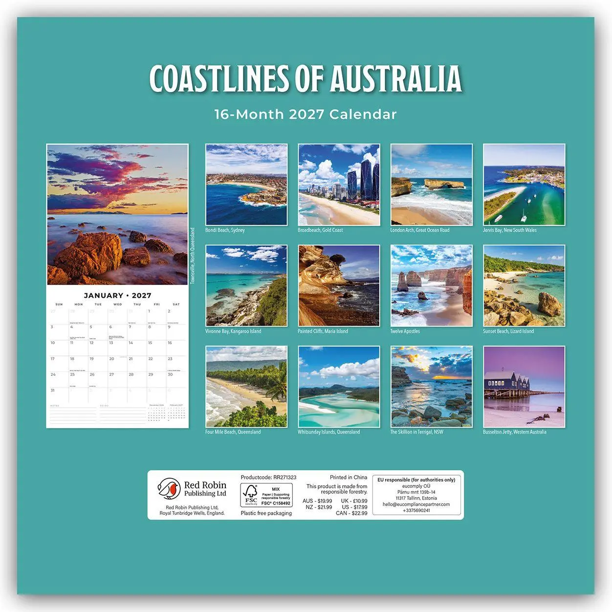 Rückseite: 9781837014798 | Coastlines of Australia - Australische Küste 2027 - 16-Monatskalender