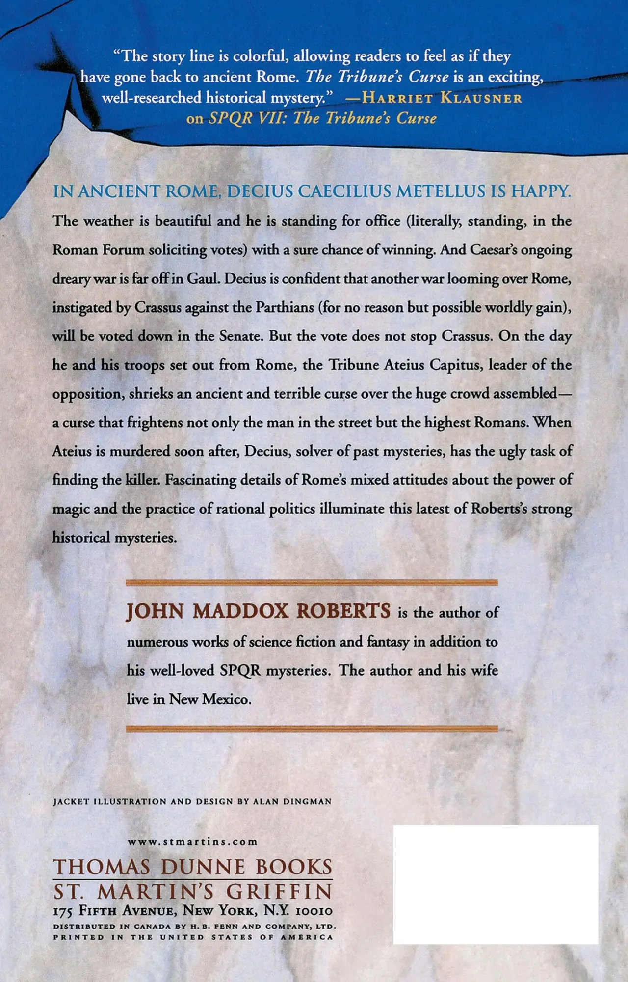 Rückseite: 9780312304898 | The Tribune's Curse | John Maddox Roberts | Taschenbuch | Englisch
